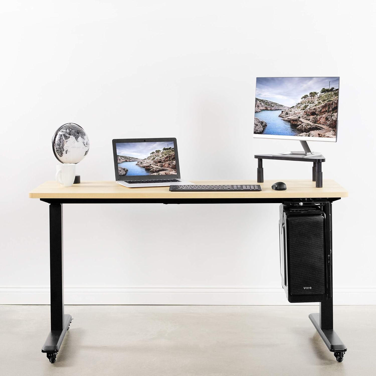 Wееklу Tор Sаlе VIVO Corner 17 inch Monitor Riser, Wood & Steel Desktop Height Adjustable Stand, Ergonomic Desk and Tabletop Organizer, Black STAND-V000DC