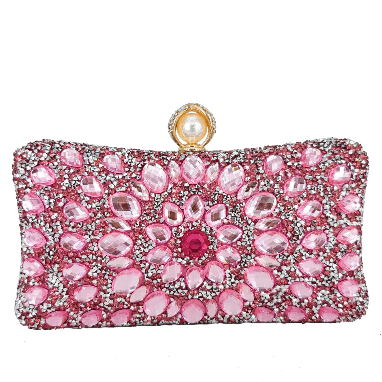Boutique De FGG Mini Pearl Clasp Crystal Clutch Purses for Women, Evening Bags Wedding Handbag, Party Rhinestone Clutch Bag