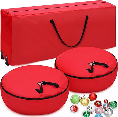 Juego de 3 bolsas de almacenamiento para árbol de Navidad con rueda grande, 1 contenedor de almacenamiento para árbol de 9 pies y 2 bolsas de