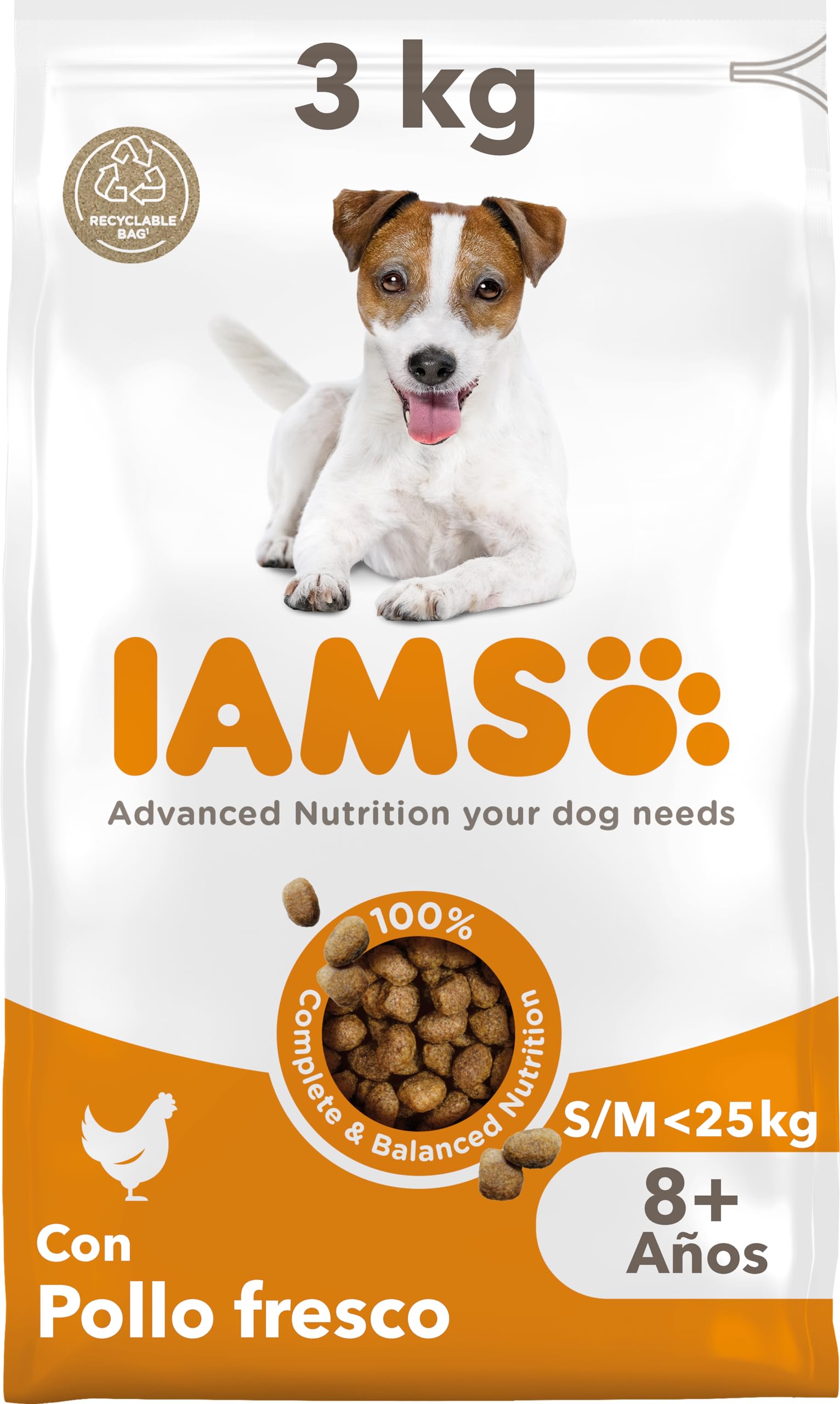 IAMS Alimento Seco Perros Senior Razas Peq./Med., Pollo, 3kg