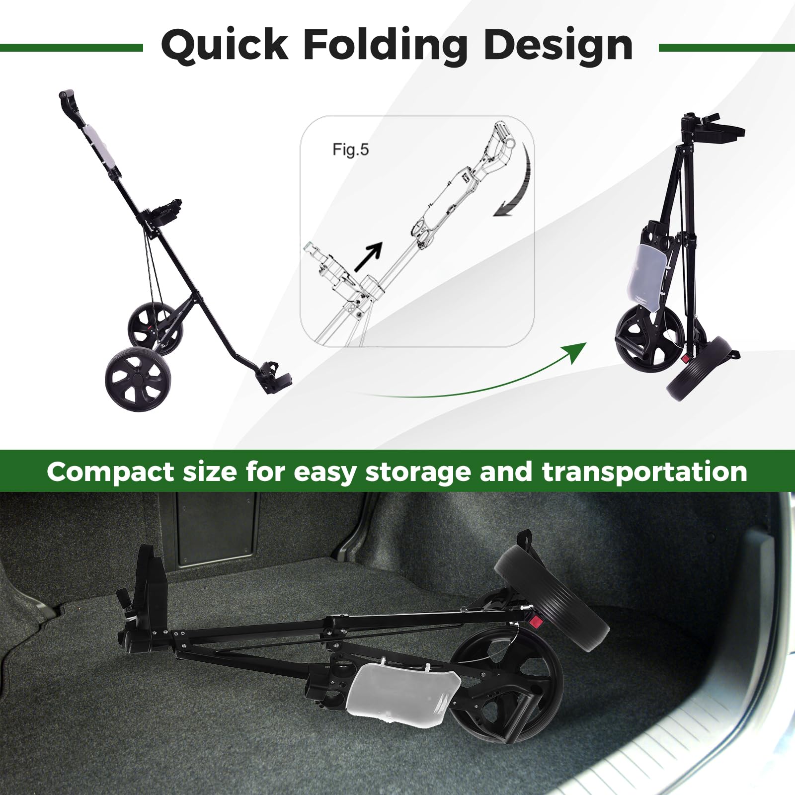 GYMAX Carrito de Golf de 2 Ruedas, Carrito de Golf Plegable Ligero con Marcador, Carrito de Golf de Acero
