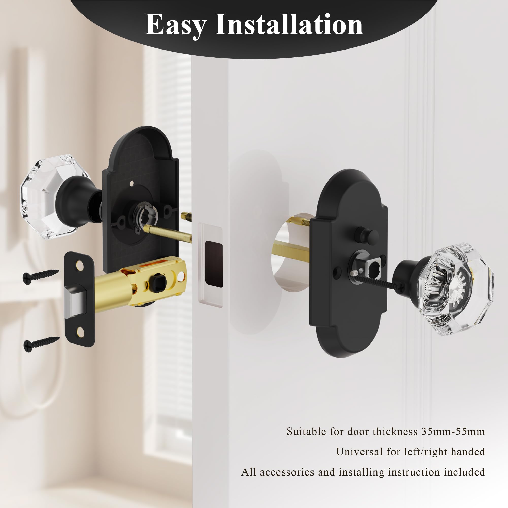 Crystal Privacy Door Knobs with Lock - BonKuDoo -7