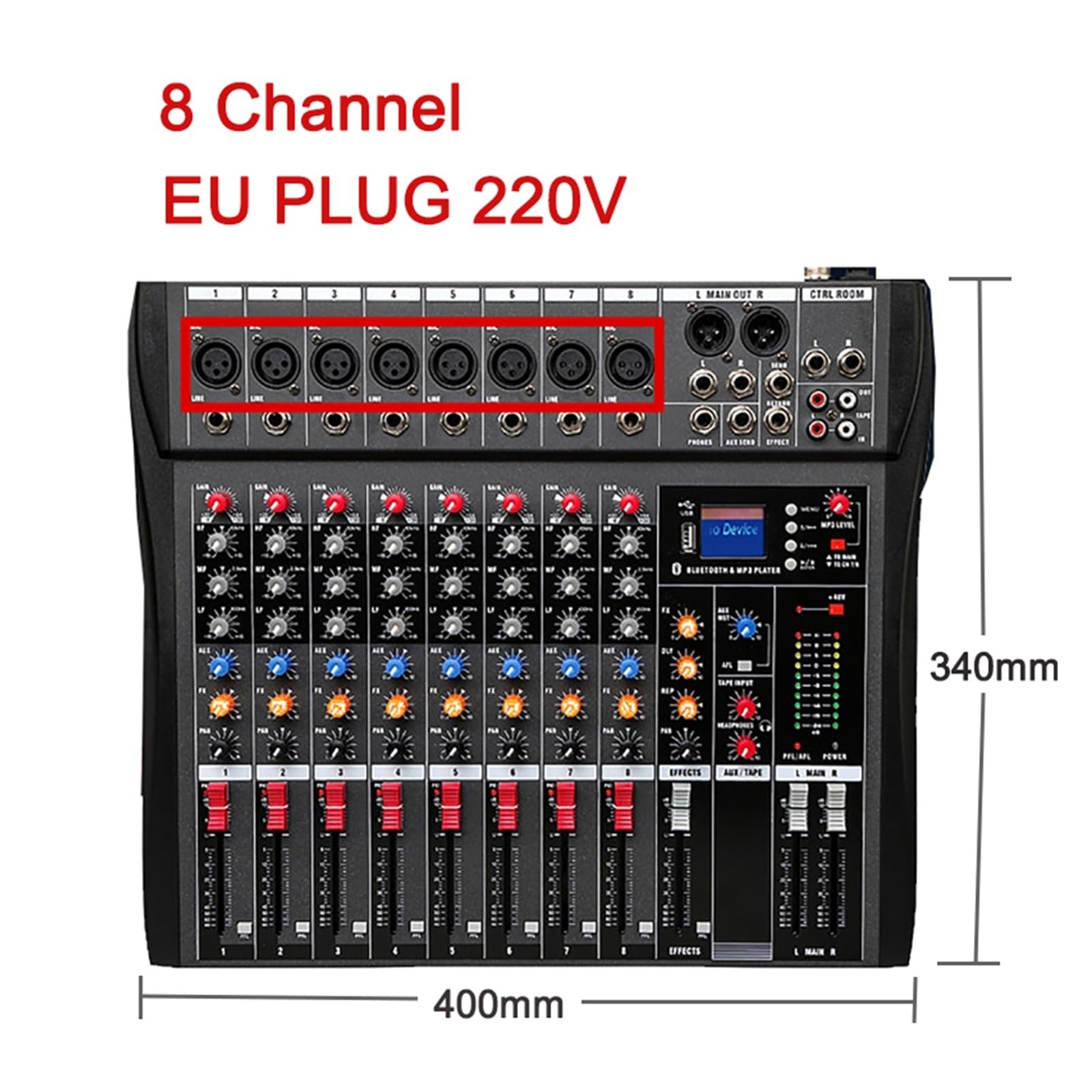 Mikser dźwięku, 6 8 12-kanałowy Profesjonalny Mikser Audio Komputerowy Nagrywanie Sceniczne Karta Dźwiękowa USB Kontroler DJ Mikser Konsole Cyfrowe(8 channel)