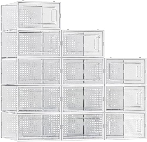 Miniatura 2 de Paquete de 12 cubos de almacenamiento organizadores de zapatos, cajas de zapatos apilables de plástico transparente para armario, contenedores de