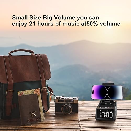 Miniatura 4 de Deeyaple Regalos para hombresmujeres 3 en 1 altavoz inalámbrico con reloj despertador fuerte soporte para teléfono celular, lector de tarjetas TF