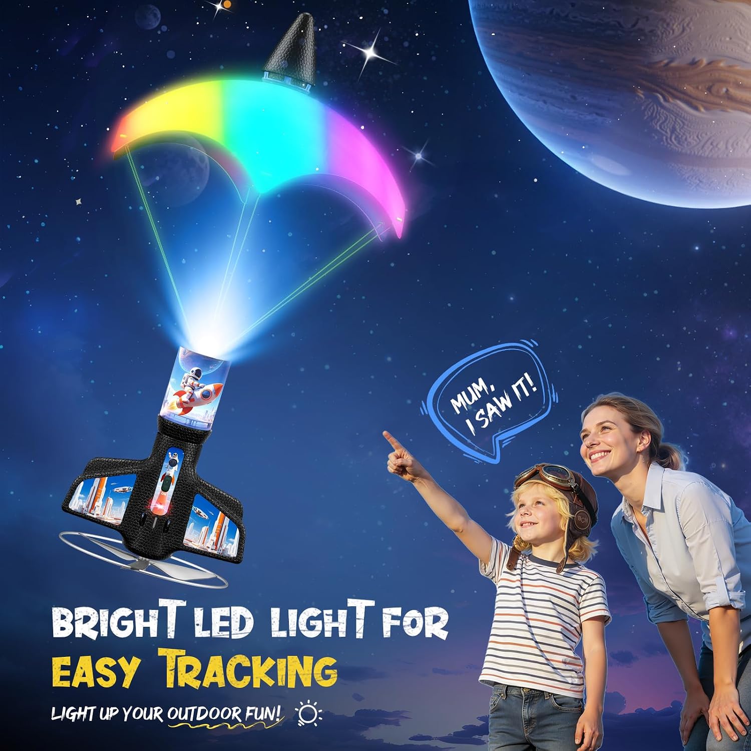 Rocket Launcher for Kids, 200 ft Self Launching Motorized Rocket Toy with LED and Safety Parachute Land, 2-Altitude Launch, USB Rechargeable, Outdoor Toys Gift for Boys Ages 8-13 (Purpie)