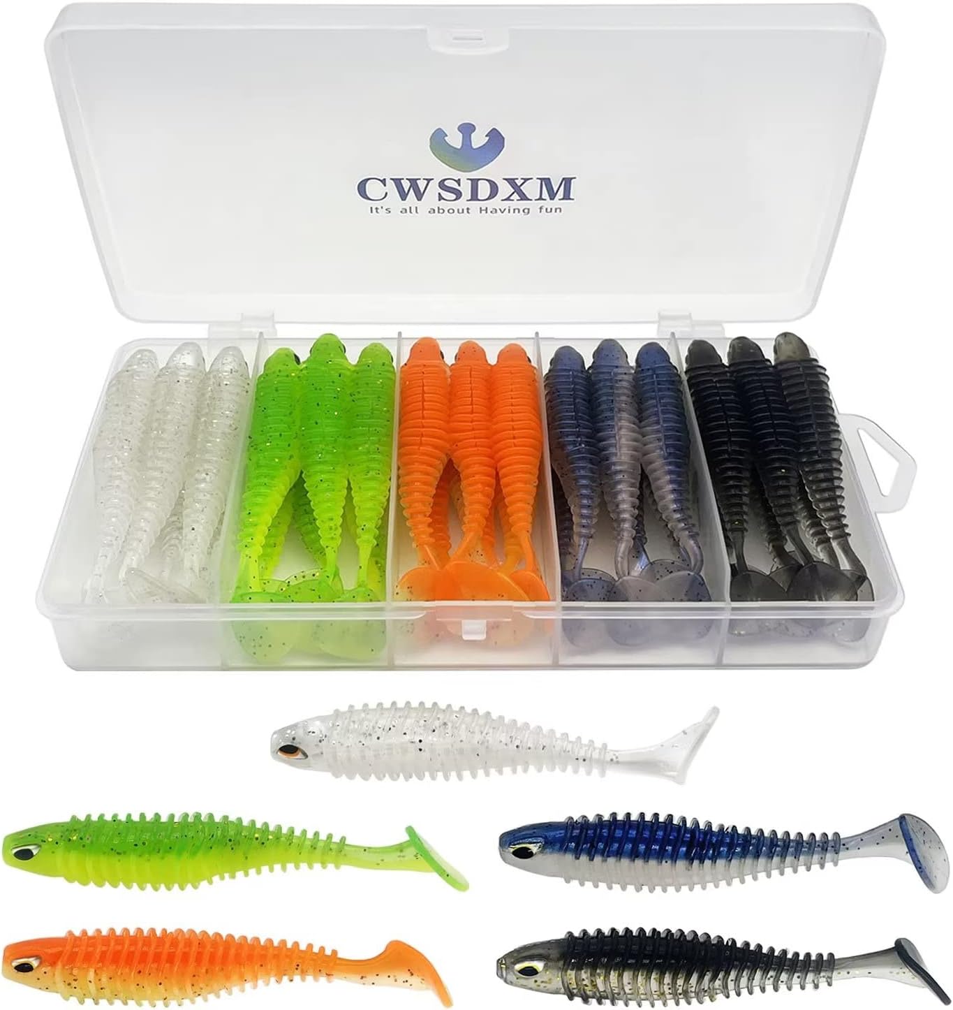 Soft Fishing Lures, 6.5cm/8cm Paddle Tail Swimbaits Soft Plastic Lures Kit for Bass Trout Walleye Crappie 30pcs/40pcs…