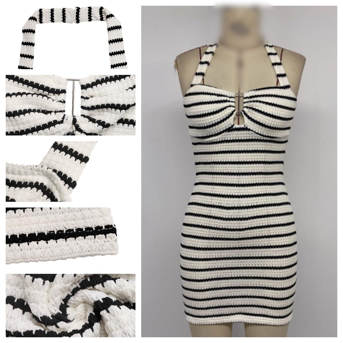 Generico Mini-Robe Moulante en Maille rayée pour Femme – Modèle Dos Nu, Coupe ajustée et décontractée – Idéale pour l'été, la Plage et Les croisières