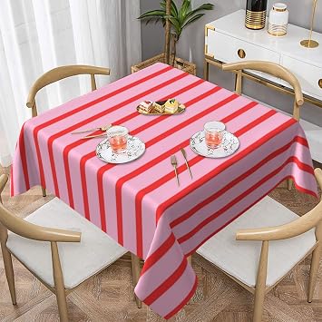 Square Tablecloth, Pink and Red Stripe Pattern Table Cloths Washable Table Cover for Kitchen and Holiday, 54" x 54"