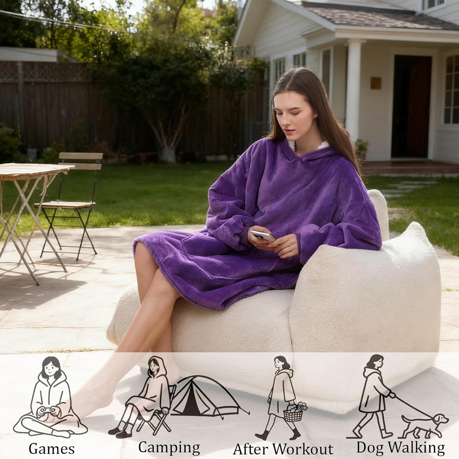 ZhangShi Wearable Blanket Hoodie, Oversized Sherpa Fleece Sweatshirt Blanket with Giant Hood Pocket and Sleeves for Adult - Image 7