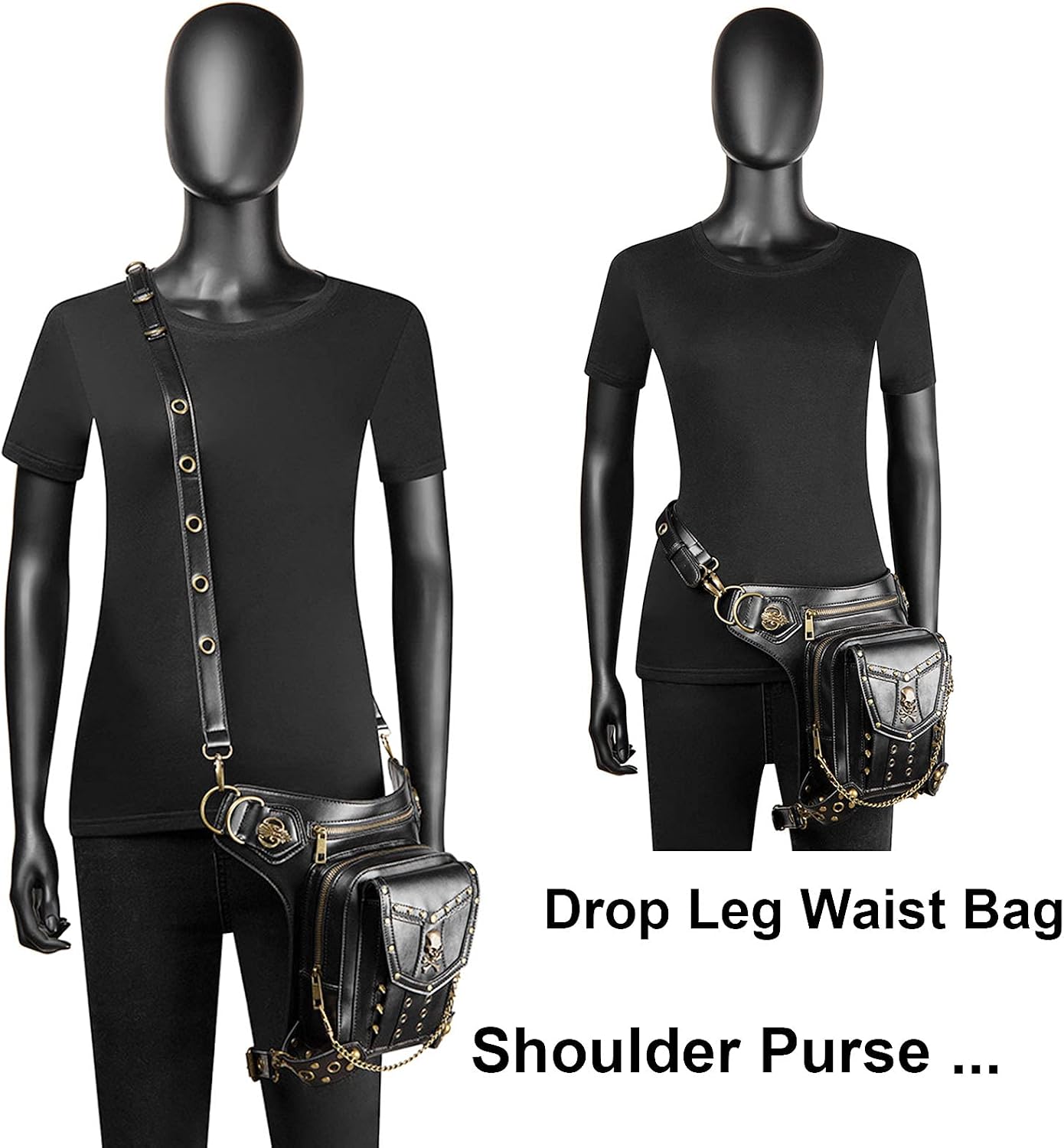 Steampunk Waist Bag Fanny Pack Thigh Holster Purse Gothic Leather Shoulder Crossbody Hiking Chain Messenger Bag image 3