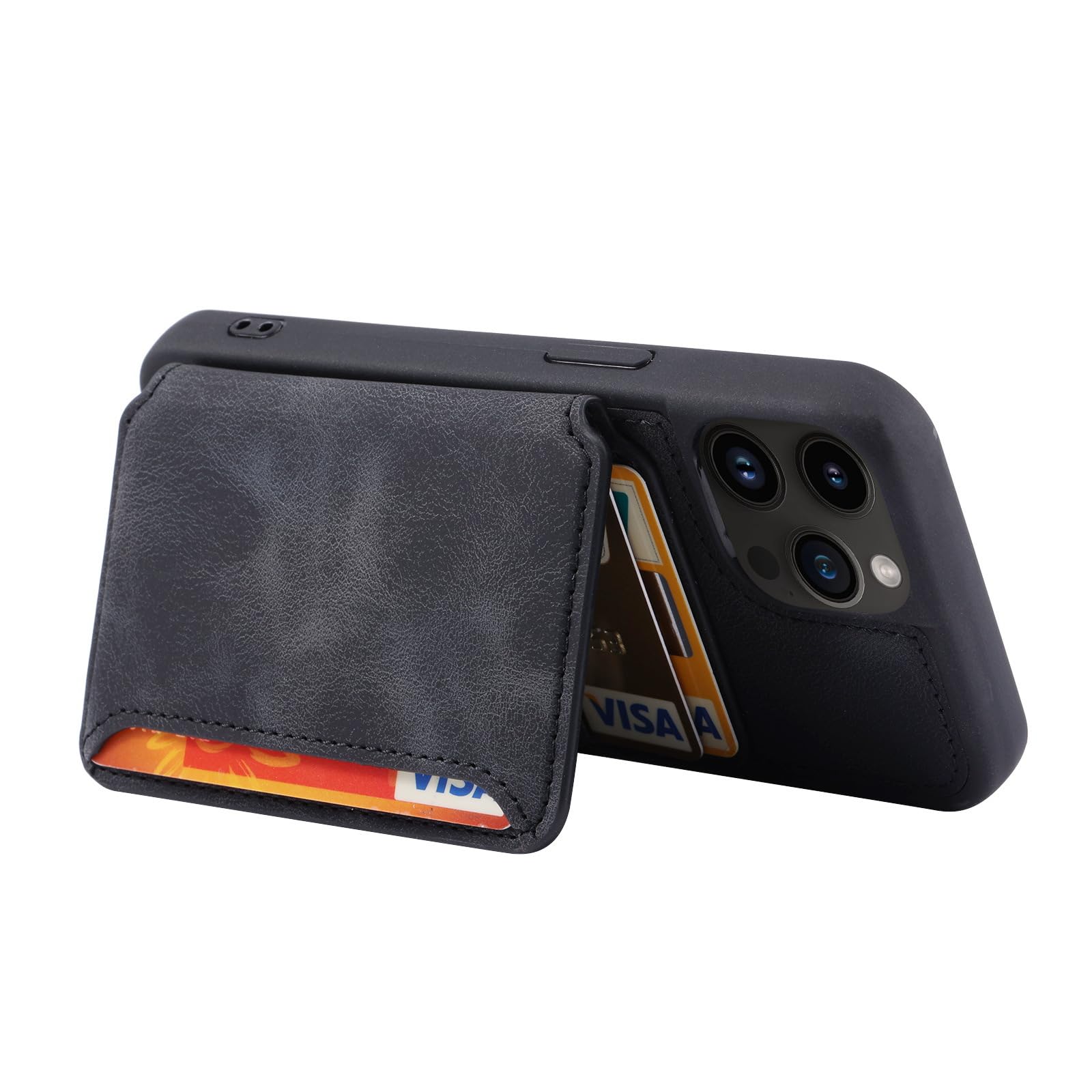 Étui Portefeuille en Cuir de Luxe pour iPhone 15, avec Poche pour Cartes et Coque arrière Antichoc (pour iPhone 15/Noir)