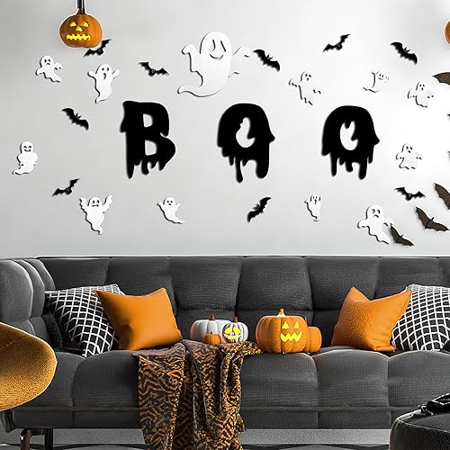 Miniatura 4 de 24 calcomanías de pared de fantasmas de Halloween 3D de fantasmas blancos para decoración de pared, reutilizables, autoadhesivas, lindas y