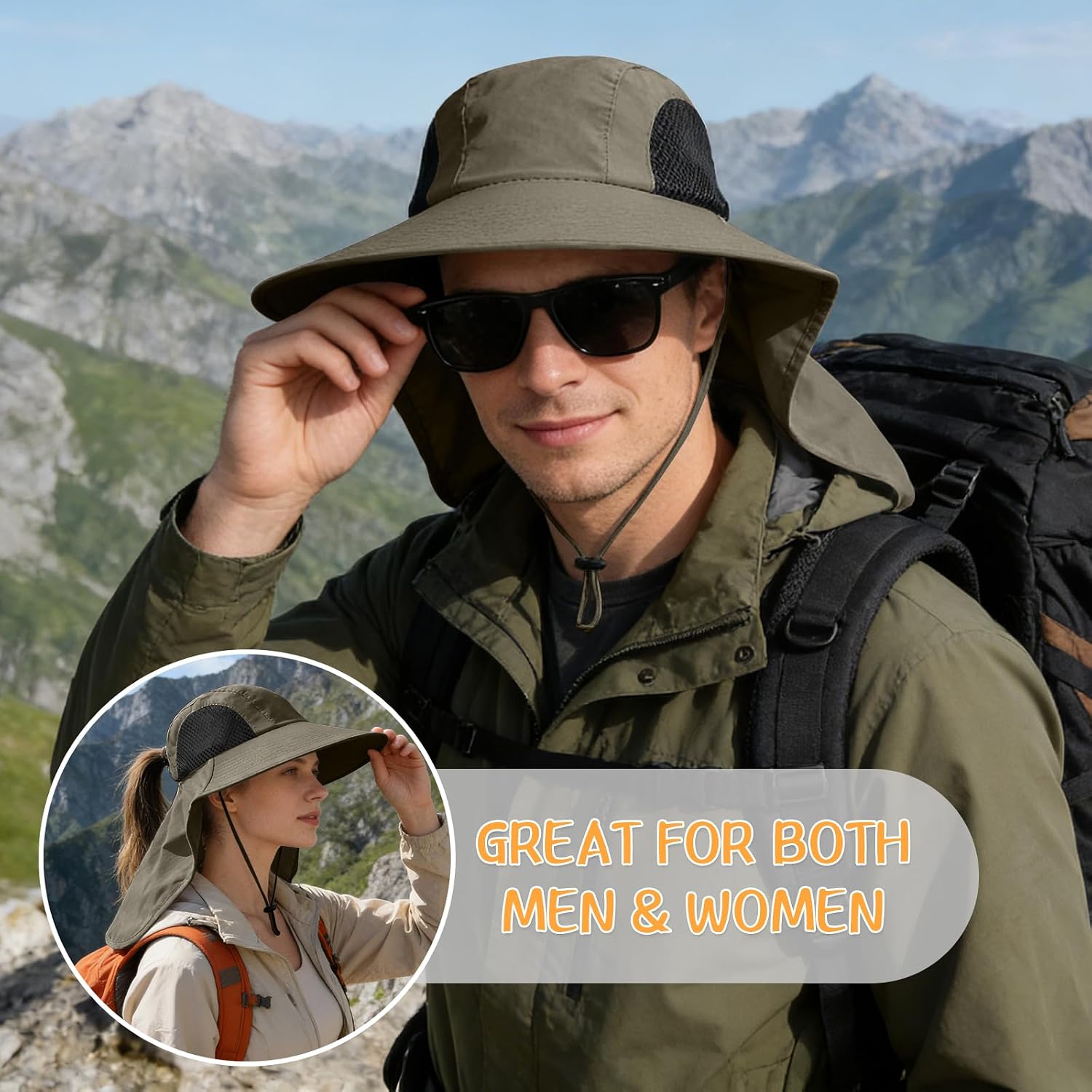 Sun Hat for Men Women with Neck Flap,UPF 50+ UV Protection Fishing Hat thumbnail