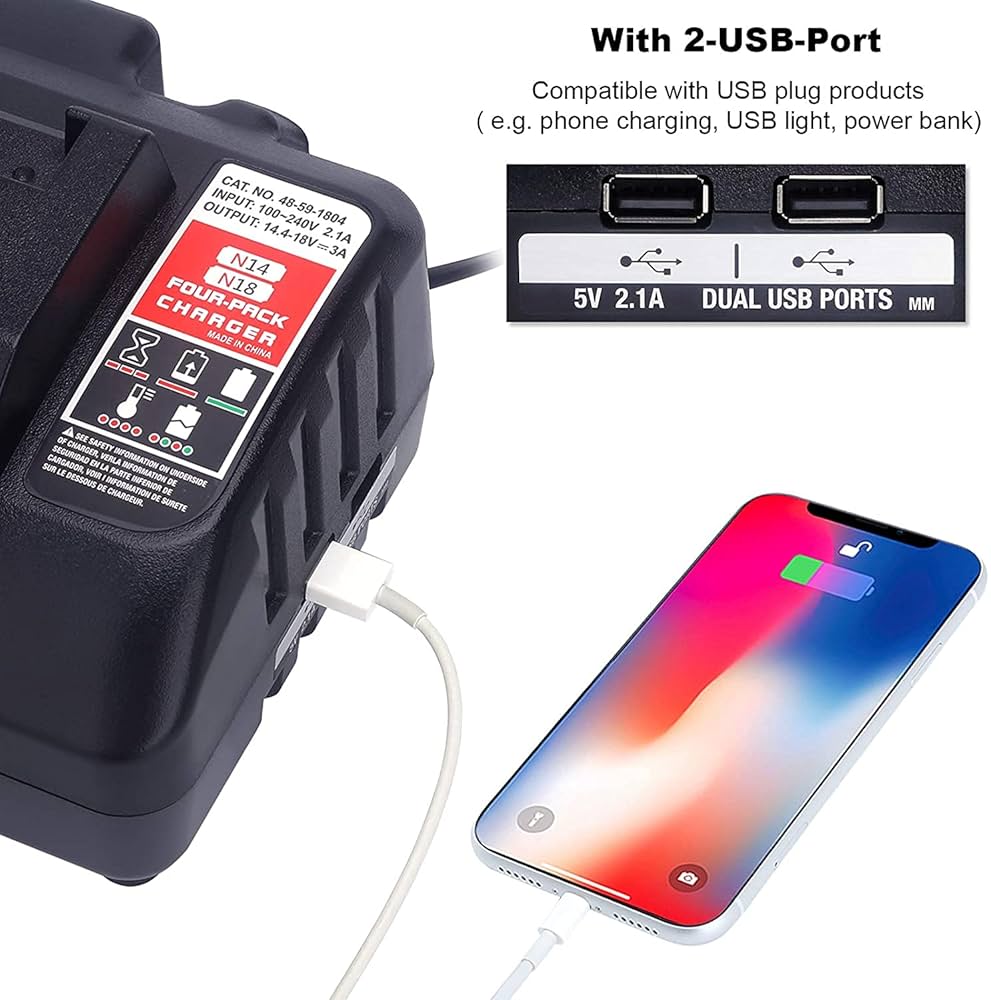 Portable Charger Replacement For Milwaukee Charger M18, Compatible With Milwaukee Battery Charger M18 18V Lithium-ion Batteries 48-11-1862, 48-11-1880, 48-11-1850, 48-11-1852, 48-11-1812