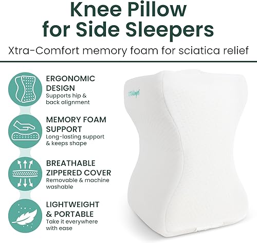 Miniatura 2 de Almohada de rodilla de espuma viscoelástica para personas que duermen de lado, ciática ortopédica, espalda, debajo de la pierna, cadera y