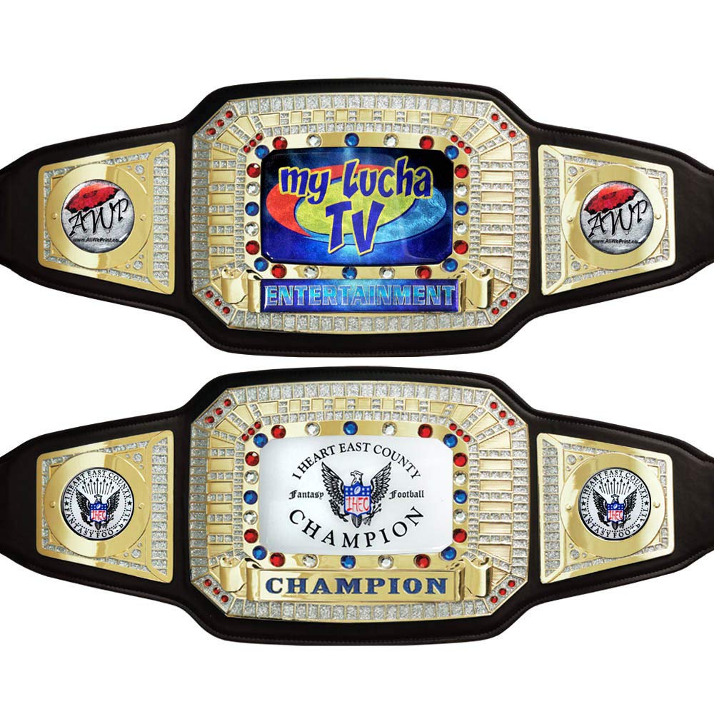 Championship Title Belt for world champions and winners with your personalized custom artwork and text in four areas