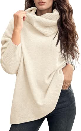 Women's Oversized Turtleneck Sweater - Cotton Long Sleeve Tunic Top