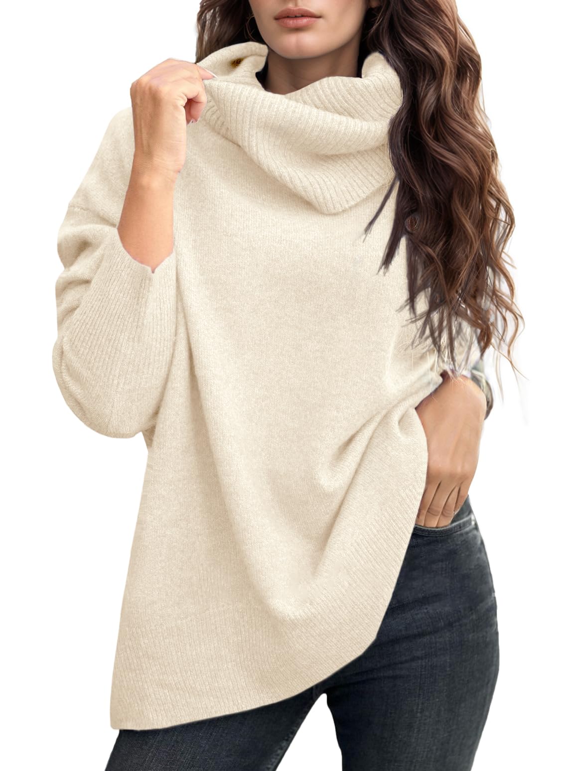 UNCLECAT Womens Oversized Turtleneck Sweaters 2025 Fall Winter Long Sleeve Lightweight Pullover Knit Tops