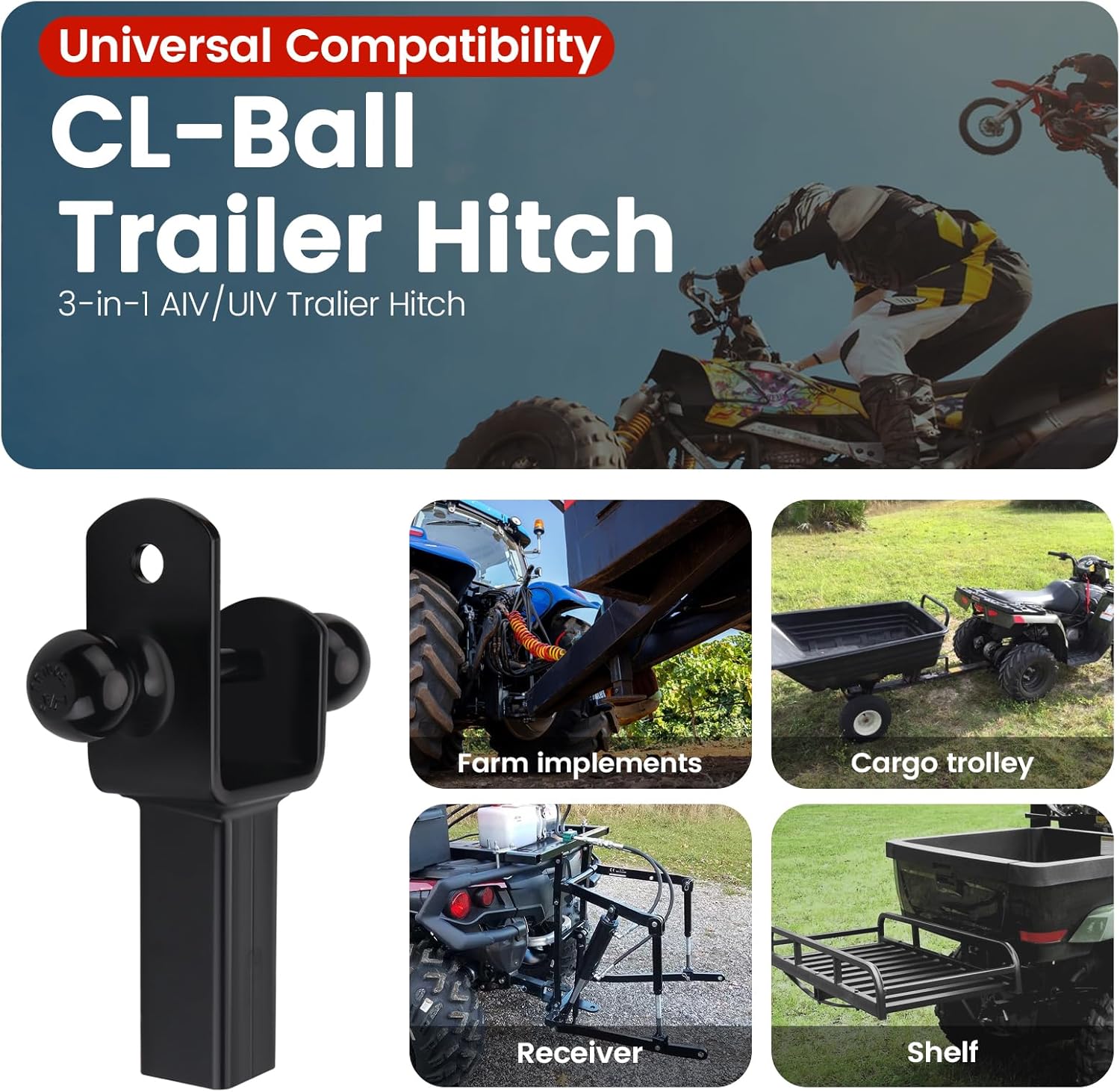 ATV/UTV Dual Ball Trailer Hitch Receiver Hitch Towing Ball Mounts 5000 LBS GTW-Multi Hitch,2 Inch & 1-7/8 Inch Ball,Fits 2-inch Receiver,1-inch Rise,3-in-1 ATV/UTV Multi-Hitch with Pin by Beaquicy