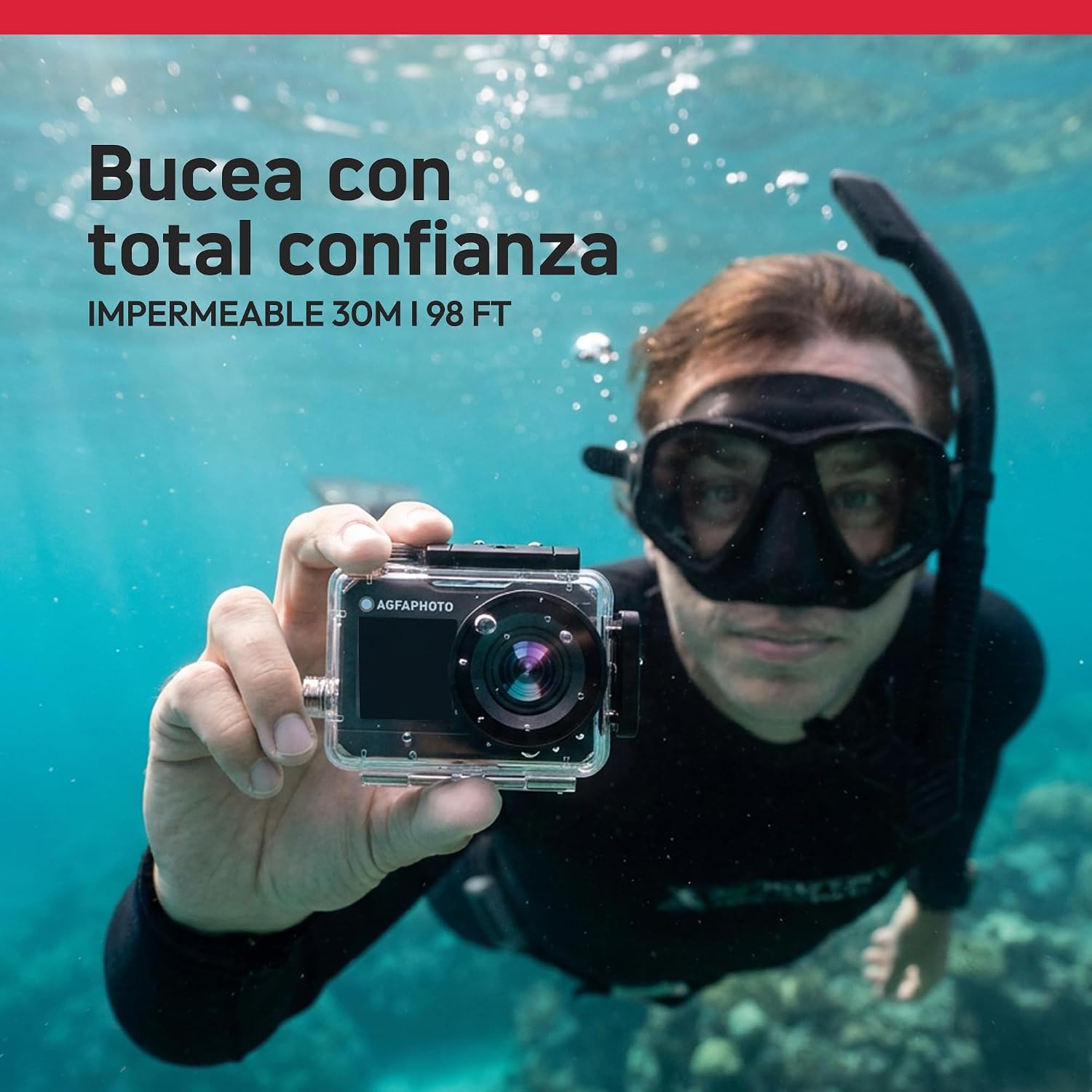 AGFAPHOTO – Cámara Deportiva – AC7000 – True 2.7K 30FPS, Doble Pantalla Táctil, Gran Angular 120°, Carcasa Sumergible 30m – WiFi – 10 Accesorios Incluidos 8