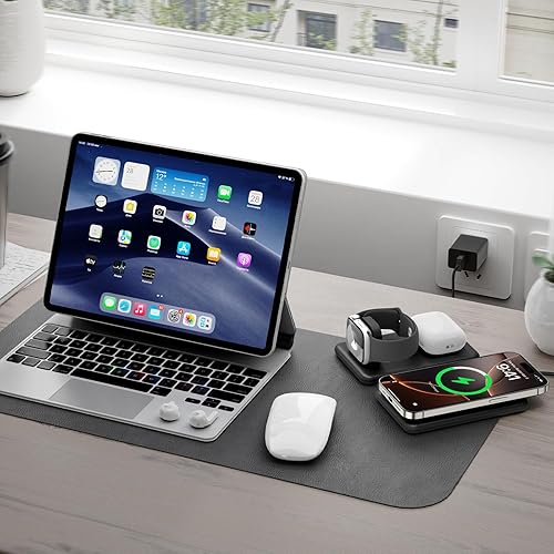 Miniatura 6 de Cargador inalámbrico para iPhone - Estación de carga 3 en 1 para dispositivos Apple, almohadilla de carga magnética de viaje para iPhone 15, 14, 13,