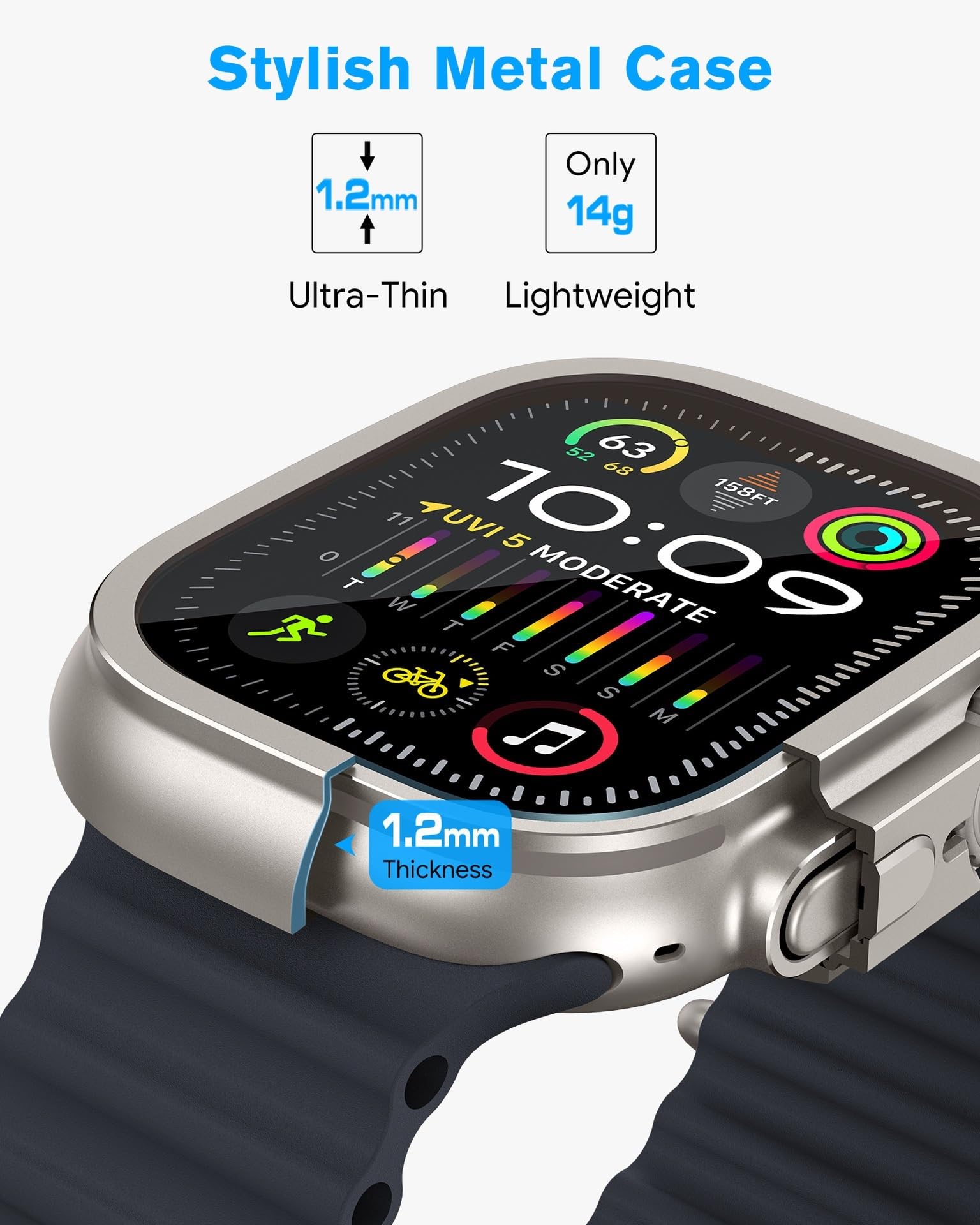 Coque de montre en alliage pour Apple Watch Series S10 46 mm S9 S8 S7 S6 44 mm 45 mm - Cadre de protection en métal (noir, S10 46 mm)