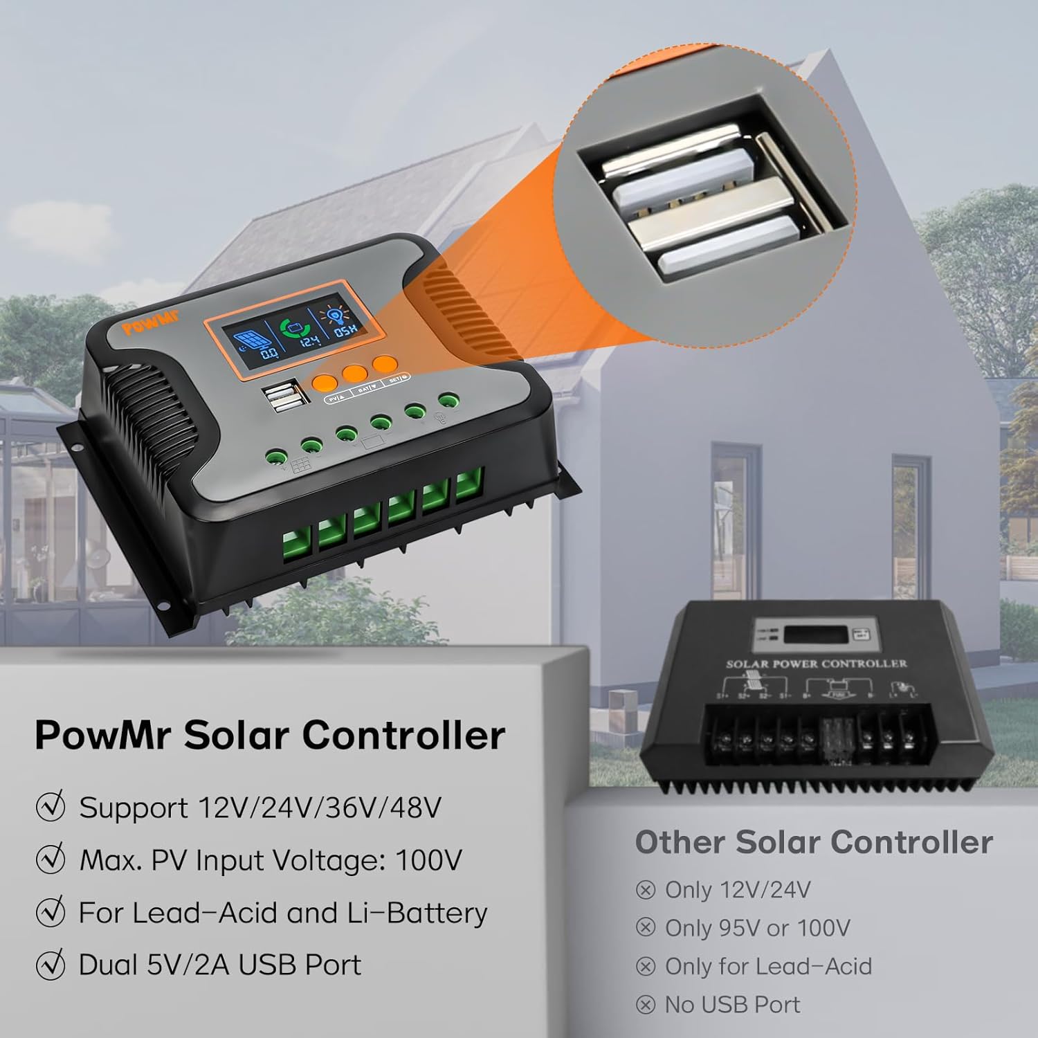 PowMr 80A PWM Solar Charge Controller Compatible Battery Types