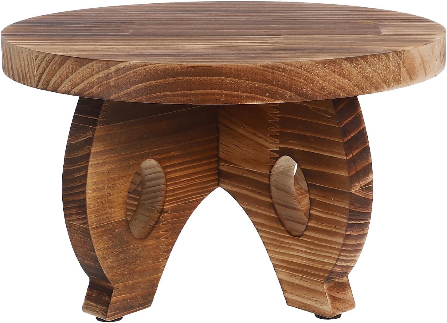 VICASKY Wood round Plant Stand Wooden Flower Pot Holder Bonsai Vase Riser for Indoor Living Room Patio Display with Carbonized Wood Base