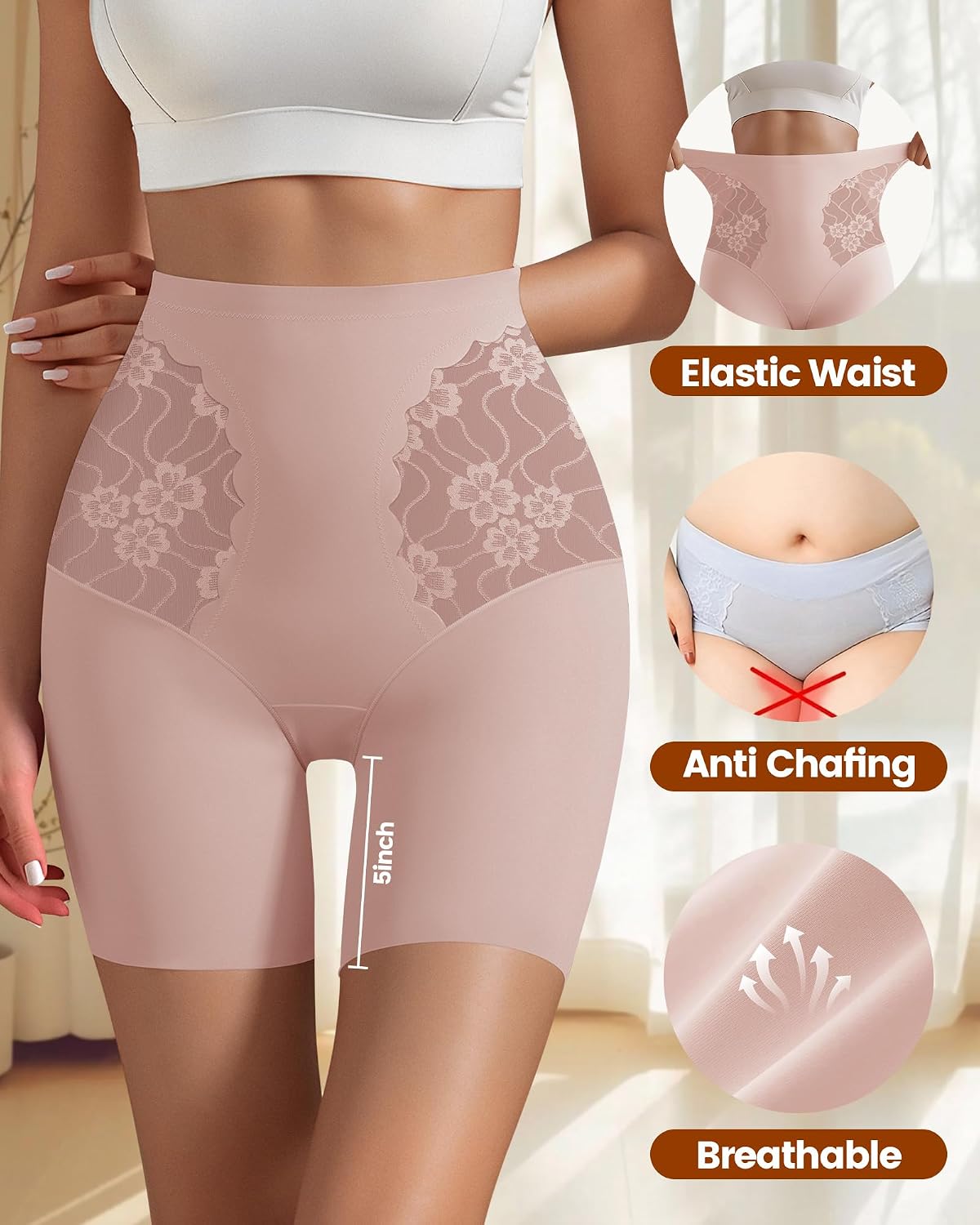 MEIYATING Women's Cooling Slip Shorts for Under Dresses Lace Anti-chafing Seamless High Waisted Safety Shorts Underwear