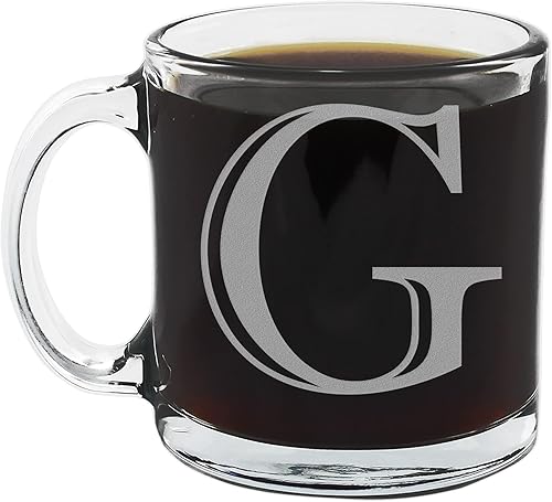 Miniatura 12 de Taza de café de vidrio transparente con monograma grabado de 12 onzas (letra S), regalos personalizados de la A a la Z para los amantes del café