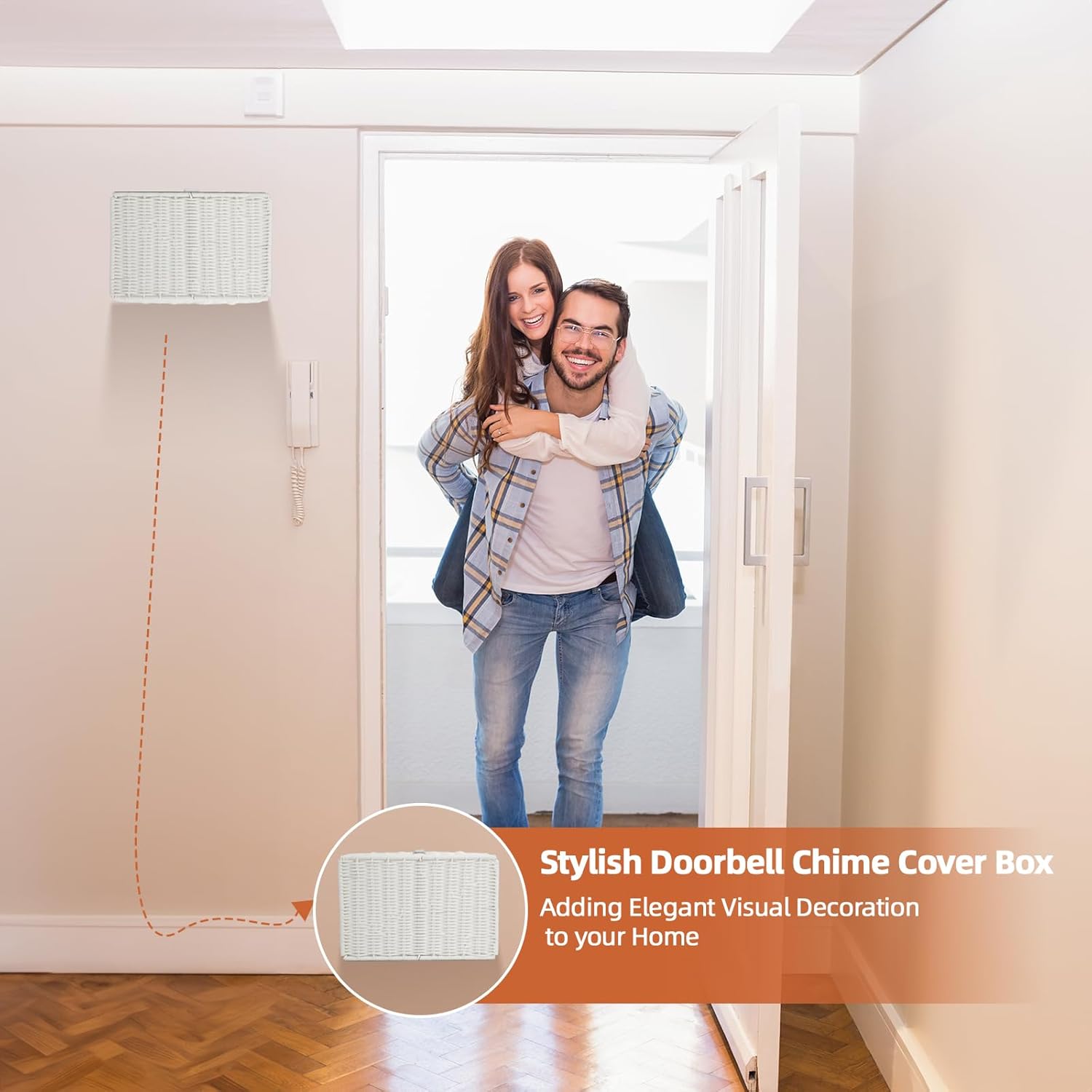 Doorbell Chime Cover Box Only,Special Imitation Rattan Design Door bell Cover Box for Wall inside,Easy Installation Decorative Doorbell Cover Box Plate 9.85”L x 6.29"W x 2.75”D (White)