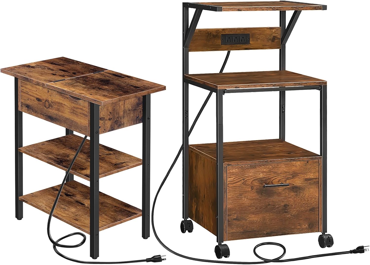 HOOBRO Side Table, Flip End Table with USB Ports & Power