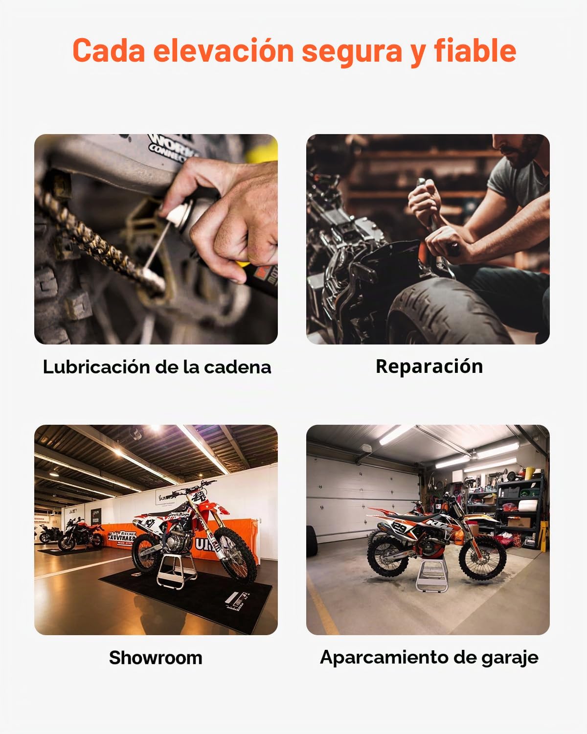 VEVOR Soporte para Motocross, Carga de 500 kg, Universal, Antideslizante, de Acero, para Mantenimiento Todoterreno, Resistente, para Motocicletas y Deportes de Motor, 390 x 405 x 405 mm, Gris