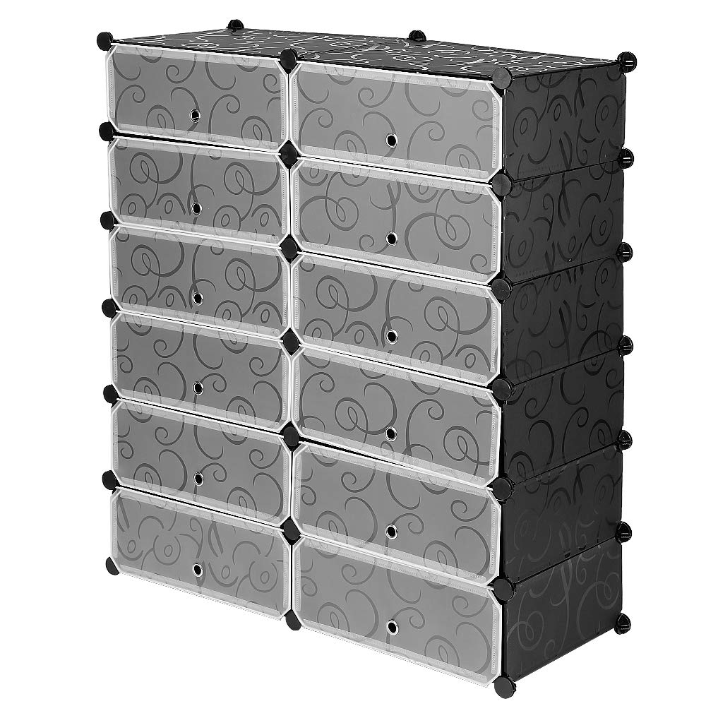 HUOLE Armoire,Penderie Vetement,Dressing,Étagères de Rangement,Armoire Modulable pour Chambre,en Plastique,Grande capacité,6 étages et 12 Portes