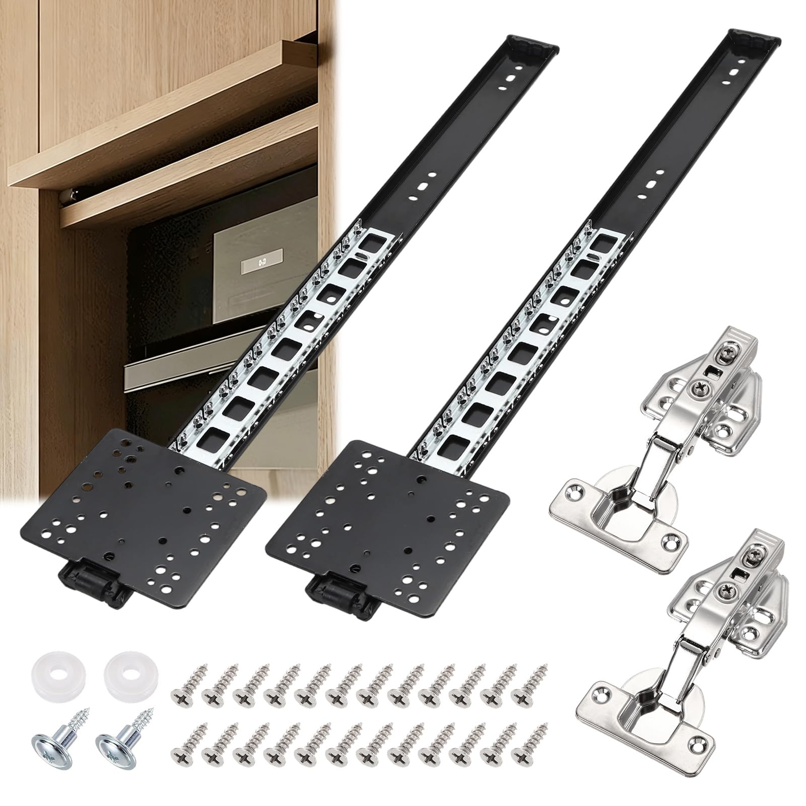 DTGN 20 Inch Pocket Door Slide Pocket Door Hardware Kit- 1 Set - for 18-20mm Think Inset Cabinet Wardrobe - Soft Close Silent Retractable System W/Hinges & Screws 14kg/30.9lb - Black