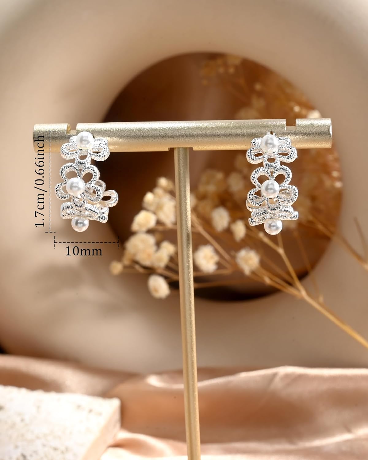 Flower Shaped Hoop Earrings for Women 925 Sterling Silver Half Hoop Earrings with Tiny Pearl Open Hoops for Wedding Bridesmaid or Daily - Image 5