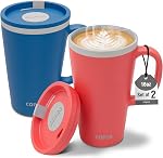 Copco Cone Travel Coffee Mug, 16 oz - Insulated Drinkware with Spill-Proof Lid and Handle, Microwave & Dishwasher Safe - BPA-Free, Compact for Desk & Cup Holder Friendly (Light Blue)