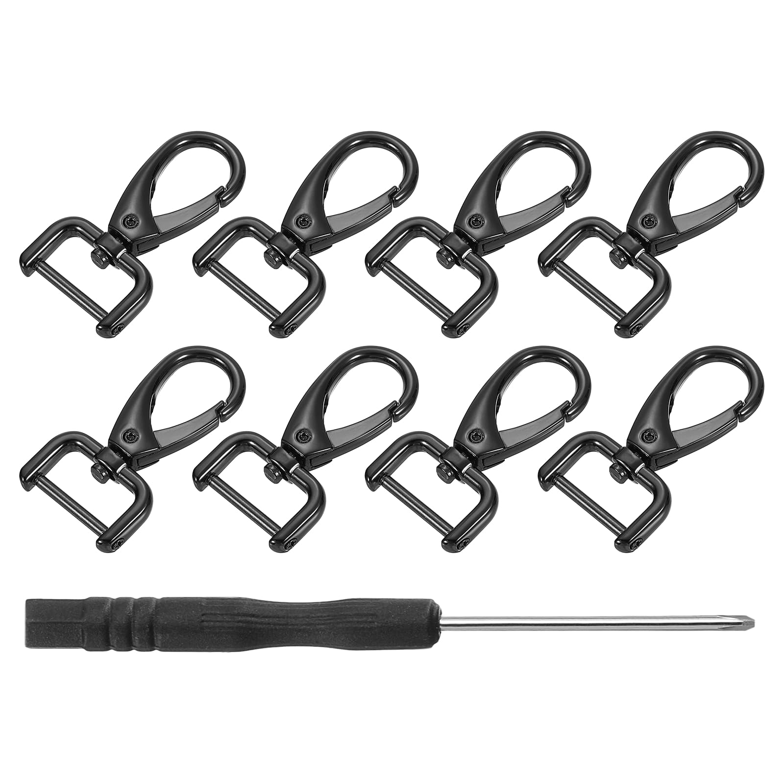 sourcing map 8Pcs Swivel Clasps Hook, 19mm(0.75 Inch) D Ring Detachable Snap Hardware Metal Lobster Claw Clasp Hook with Screwdriver for Purse Keychain DIY, Black