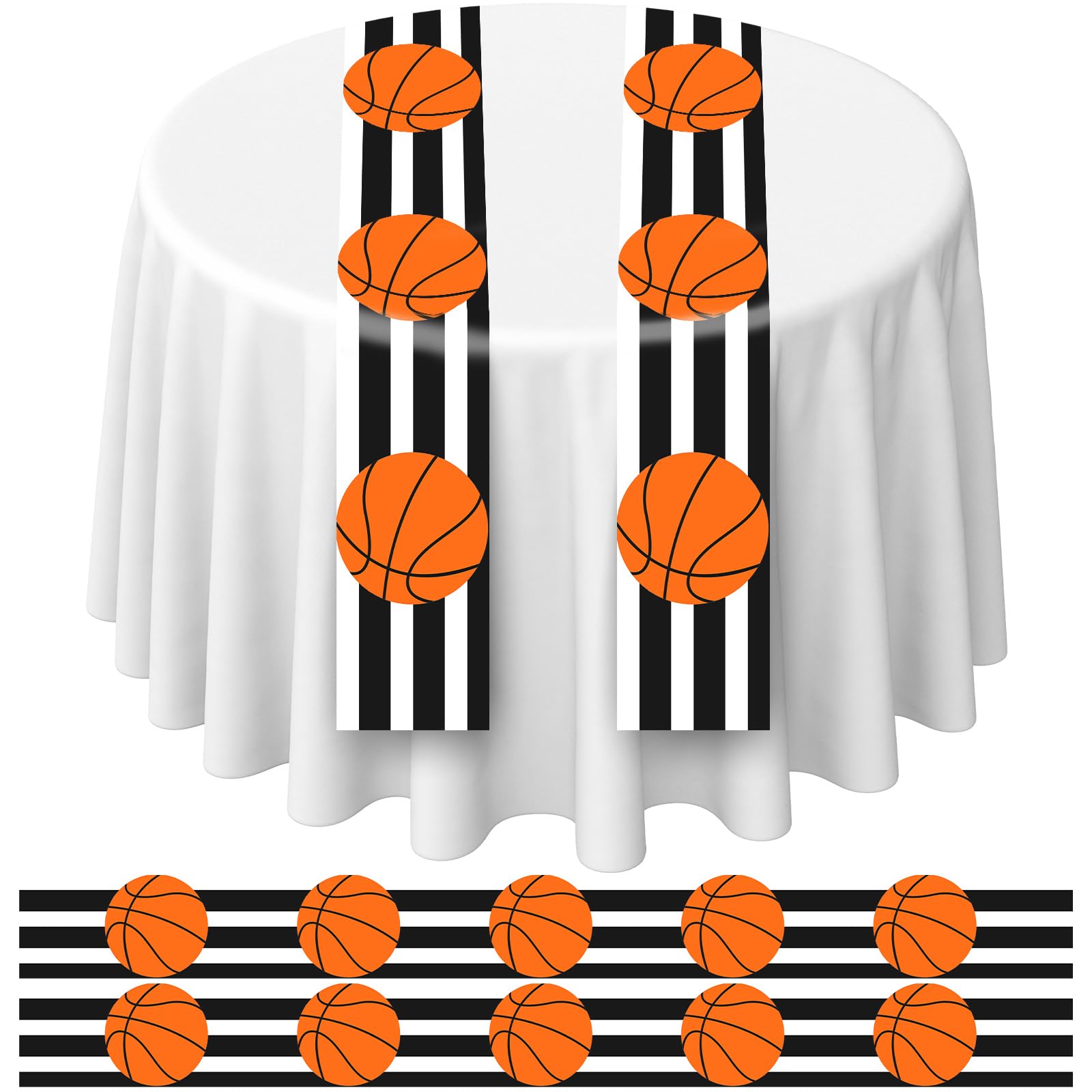 Mindsoft 6 Pcs Basketball Party Table Runner 60 x 6 Inch Sports Tablecloth Runner Field Tablecloth Striped Basketball Table Runner for Sports Party