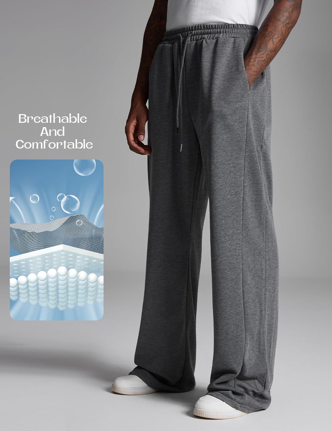 Yimoon Men's Baggy Sweatpants Casual Drawstring Waist Wide Leg Athletic Lounge Sweat Pants with Pockets - Image 6