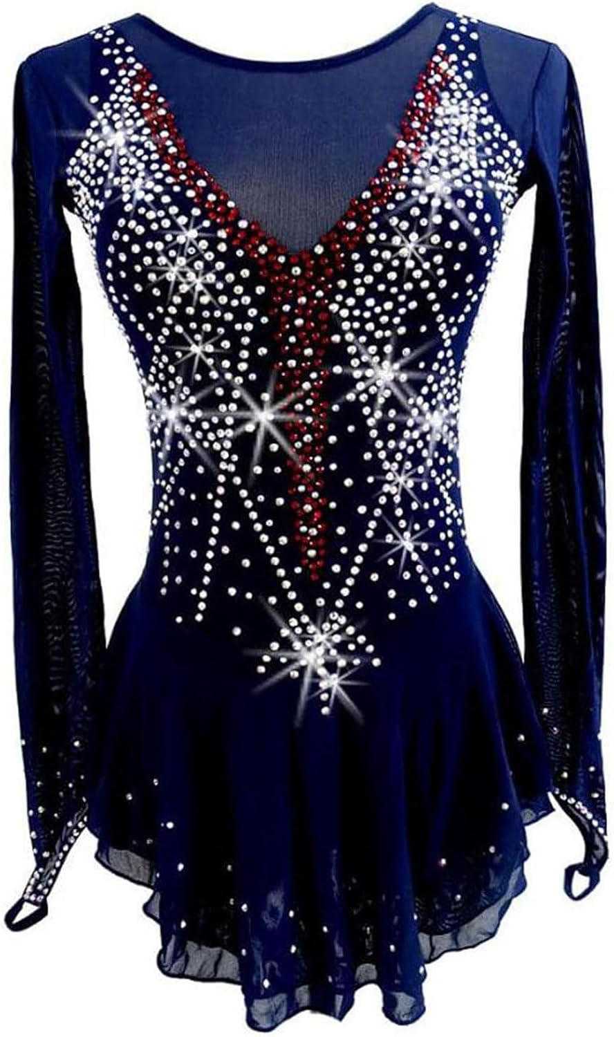 Figure Skating Dress with Rhinestones Outdoor Ice Skating Performance Skirt Handmade Roller Skate Dance Clothing