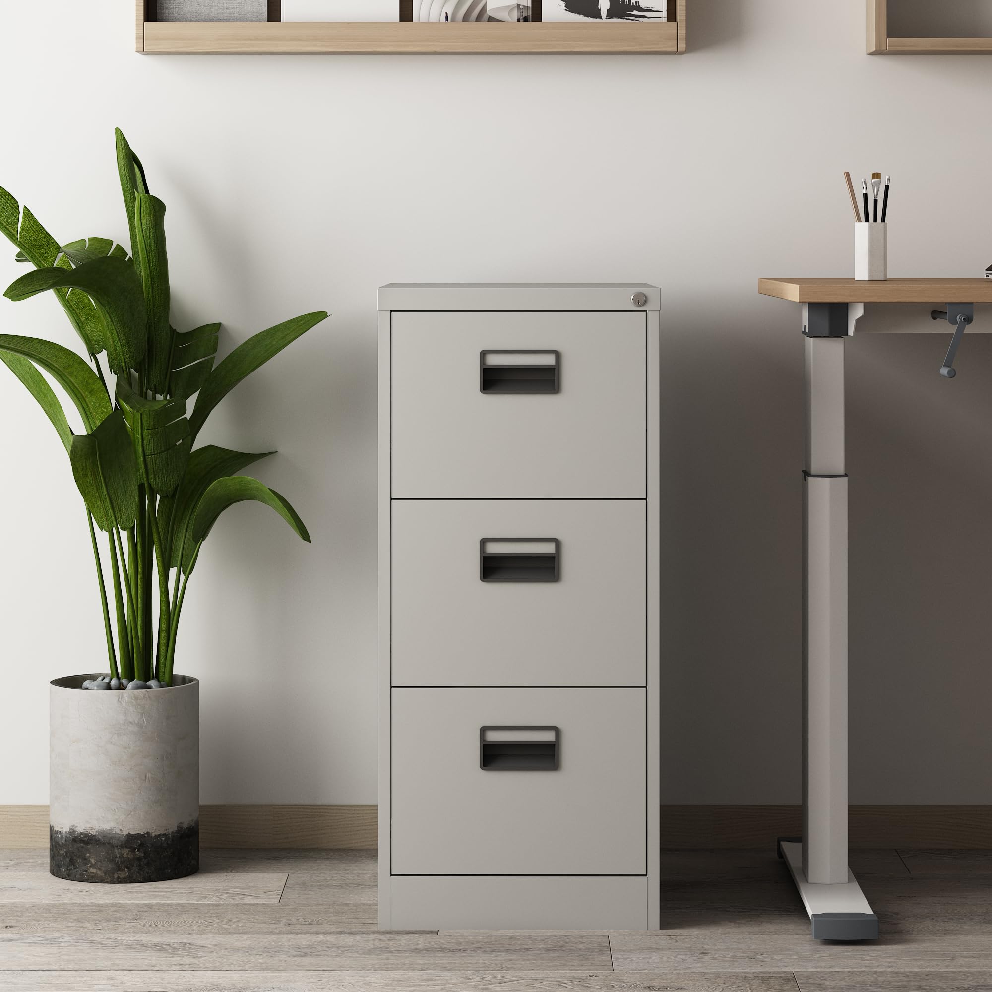 [en.casa] Cassettiera in Acciaio con 3 Cassetti Mobile Archivio Schedario da Ufficio con Serratura 103 x 45 x 62 cm - Grigio