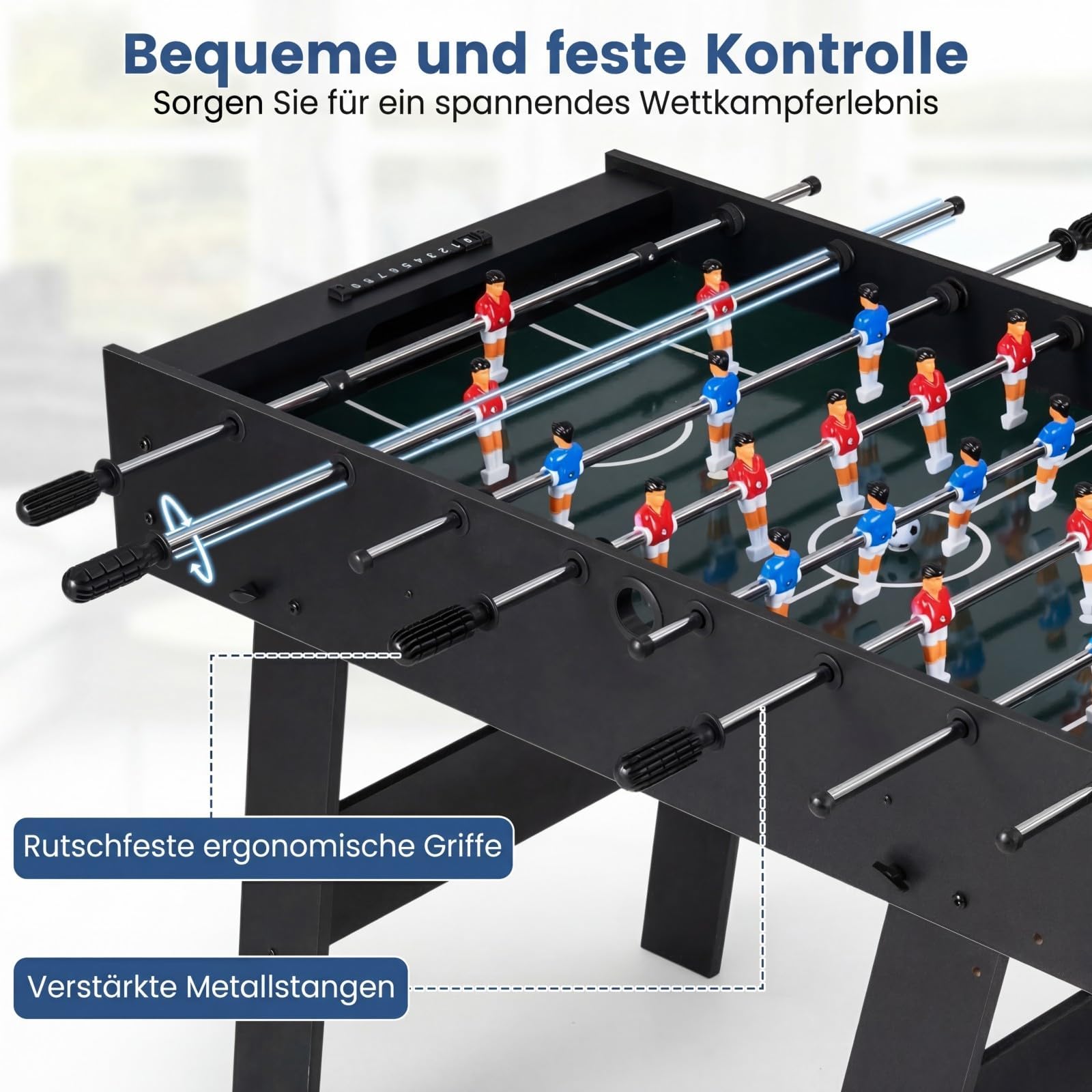 COSTWAY Tischkicker klappbar für 2-4 Spieler, 120 cm Kickertisch mit 22 Spielfiguren, Bällen & 2 Punktezähler, Tischfußball platzsparend Holz, Profi Tischfussball für Kinder & Erwachsene