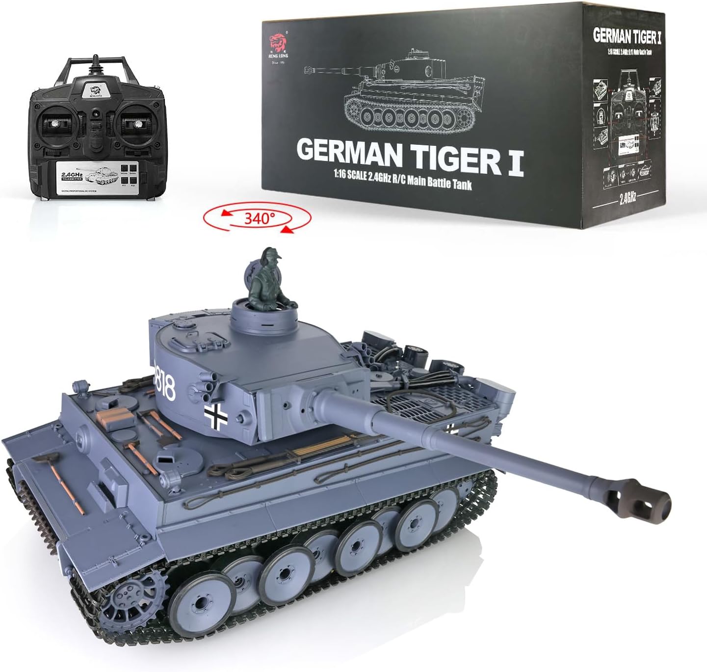 TOUCAN RC HOBBY 2.4Ghz Henglong 1/16 Scale 7.0 Plastic Ver German Tiger I RTR RC Tank 3818 Model