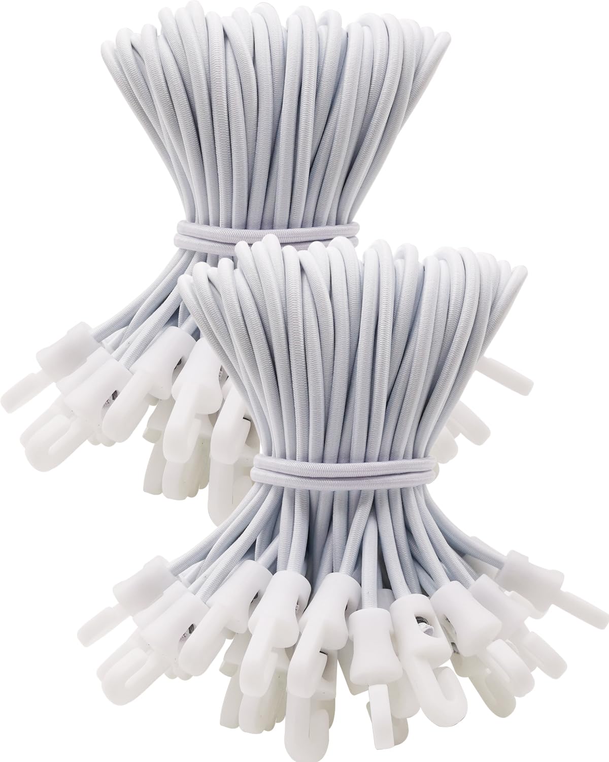 WMZOBH Bungee Cords with Hooks 100 Pcs - 6 Inch Elastic Short Bungee Ropes with Hooks, Small Tarpaulin Hooks (White)