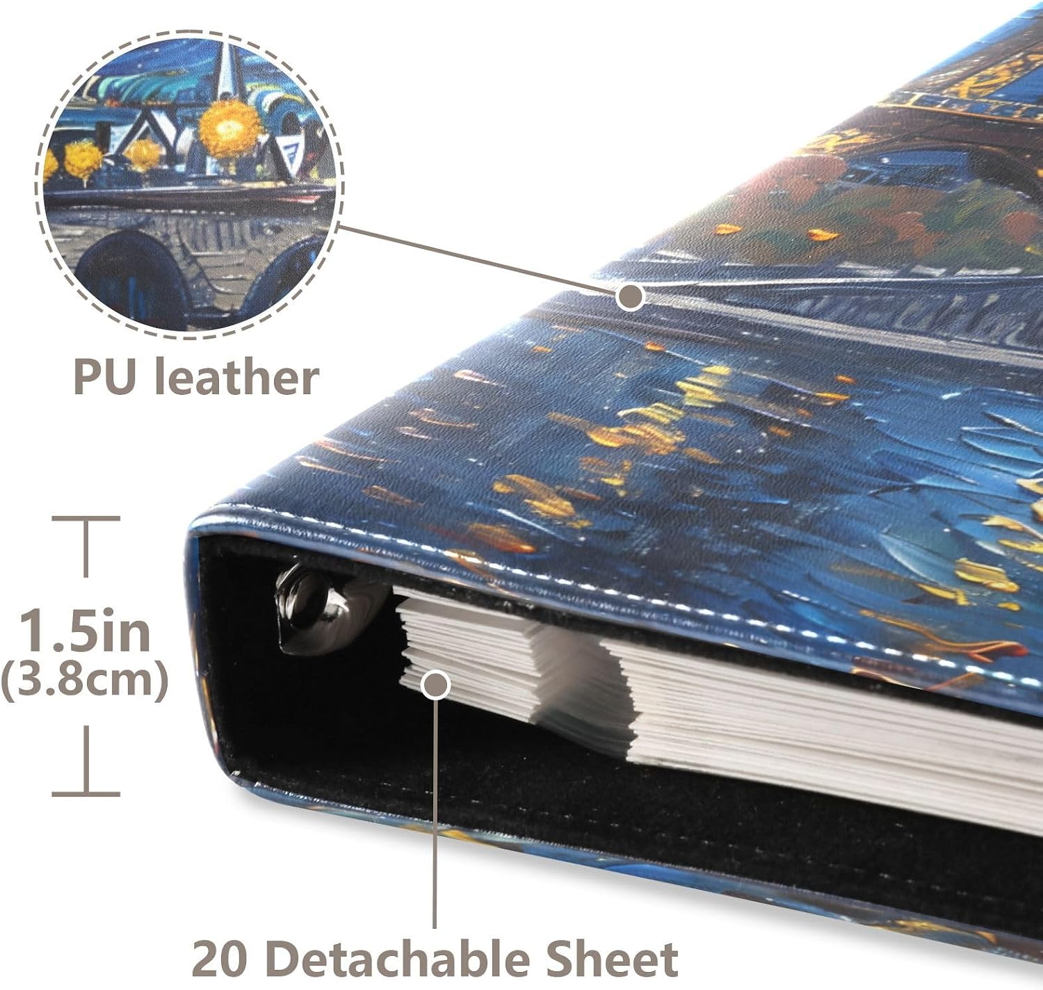 JIPONI Night Paris Van Gogh Large Photo Album, DIY Leather Cover Scrapbook Albums for 4x6 5x7 6x8 Pictures, Self Adhesive Memory Book for Wedding, Baby, Family