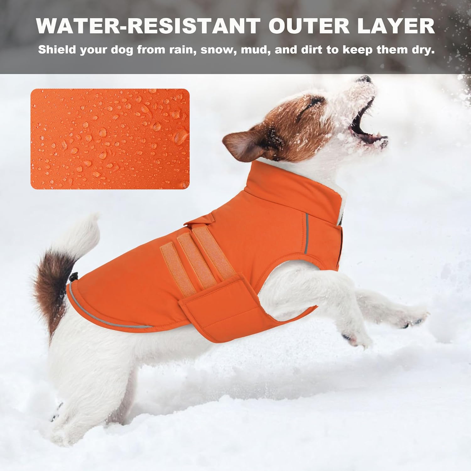 Mklhgty Extra Warm Dog Coat, Waterproof Dog Winter Jacket with Leash Portal, Fleece Reflective Pet Snow Vest for Small Medium Large Dogs - Orange - S