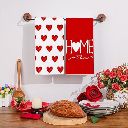 Miniatura 3 de Siilues Juego de 2 toallas de cocina para el día de San Valentín, 18 x 26 pulgadas, toallas de cocina para el día de San Valentín, decoración del