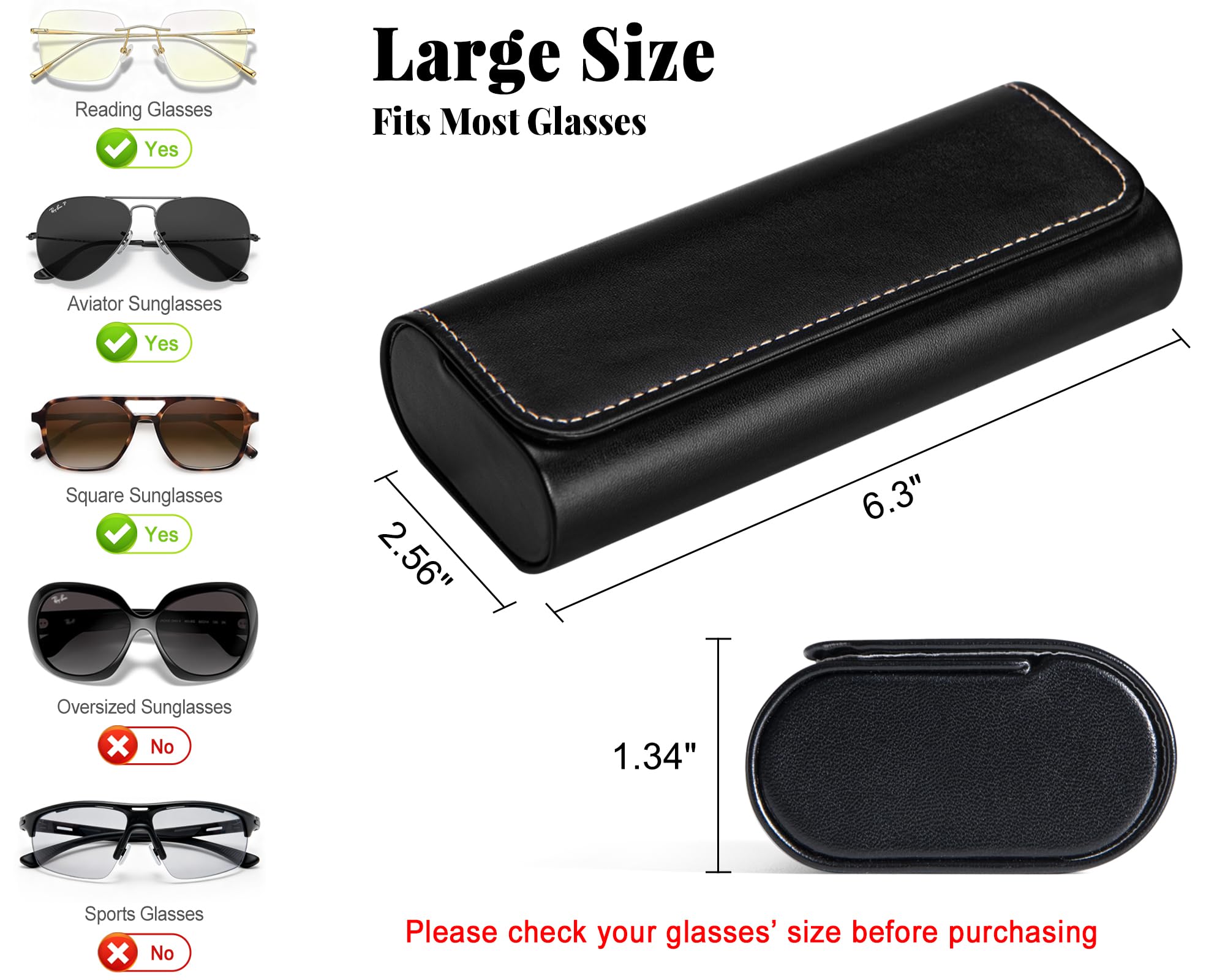 AkoaDa Etui na okulary Hardcase, wysokiej jakości skórzane pudełko na okulary w eleganckiej czerni, twarda obudowa ze ściereczką z mikrofibry, dla kobiet i mężczyzn, idealne do podróży i codziennego